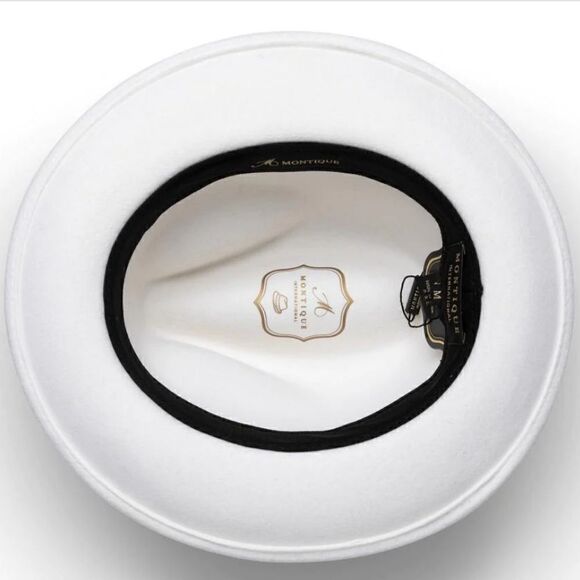 MEN'S MONTIQUE WHITE LIGHT FELT 2 1/2" WIDE BRIM PINCH FEDORA HAT. H60 - Picture 5 of 5